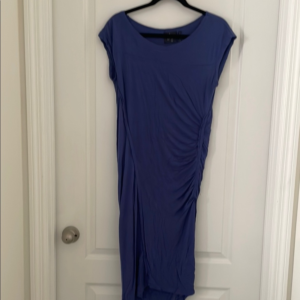 Blue Asymmetrical Sheath Dress with Scoop Neck